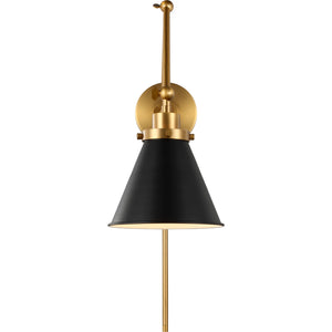 Wellfleet Double Arm Cone Task Sconce Midnight Black and Burnished Brass - Visual Comfort Wall Lights