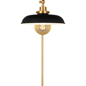 Wellfleet Single Arm Wide Task Sconce Midnight Black and Burnished Brass - Visual Comfort Wall Lights