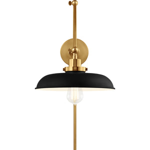 Wellfleet Double Arm Wide Task Sconce Midnight Black and Burnished Brass - Visual Comfort Wall Lights