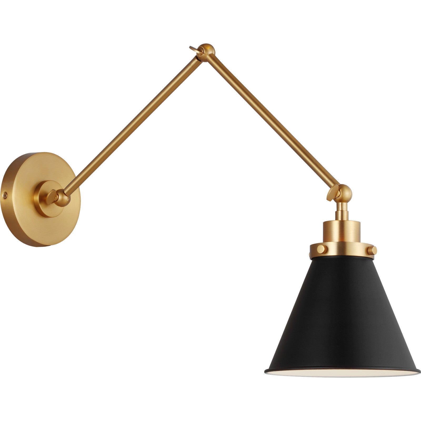 Wellfleet Double Arm Cone Task Sconce Midnight Black and Burnished Brass - Visual Comfort Wall Lights