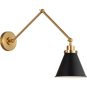 Wellfleet Double Arm Cone Task Sconce Midnight Black and Burnished Brass - Visual Comfort Wall Lights