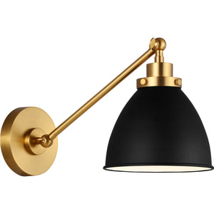 Wellfleet Single Arm Dome Task Sconce Midnight Black and Burnished Brass - Visual Comfort Wall Lights