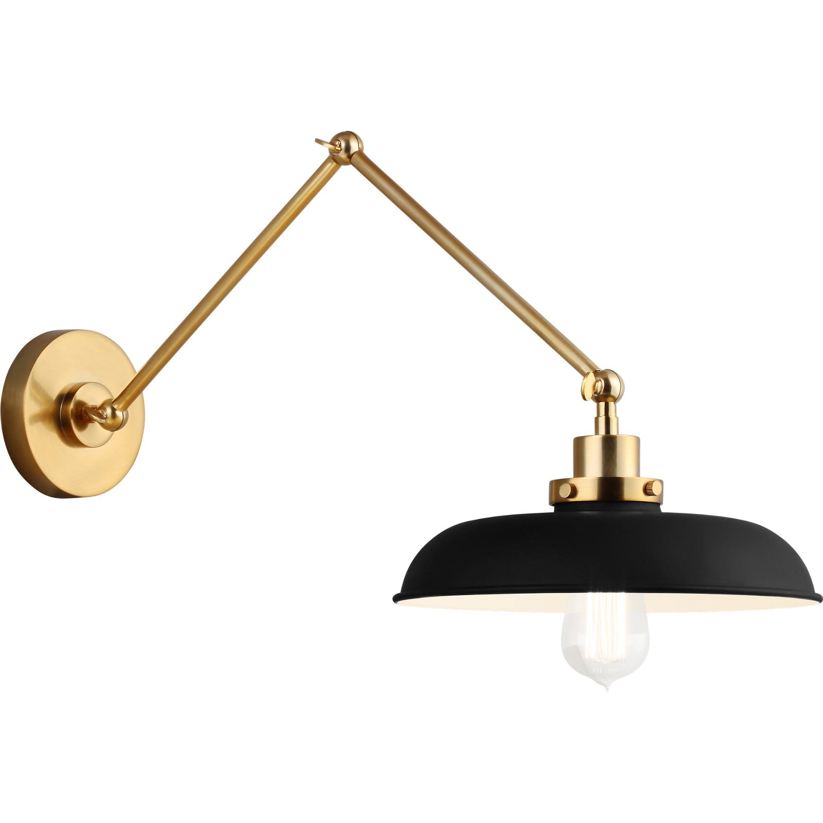 Wellfleet Double Arm Wide Task Sconce Midnight Black and Burnished Brass - Visual Comfort Wall Lights