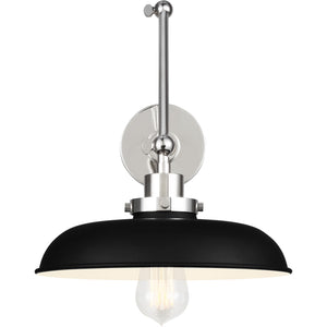 Wellfleet Double Arm Wide Task Sconce Midnight Black and Burnished Brass - Visual Comfort Wall Lights