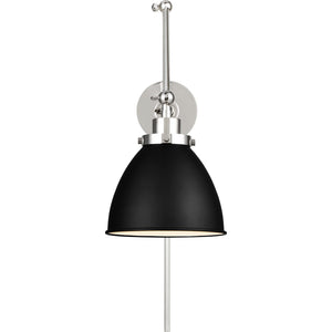 Wellfleet Double Arm Dome Task Sconce Midnight Black and Polished Nickel - Visual Comfort Wall Lights