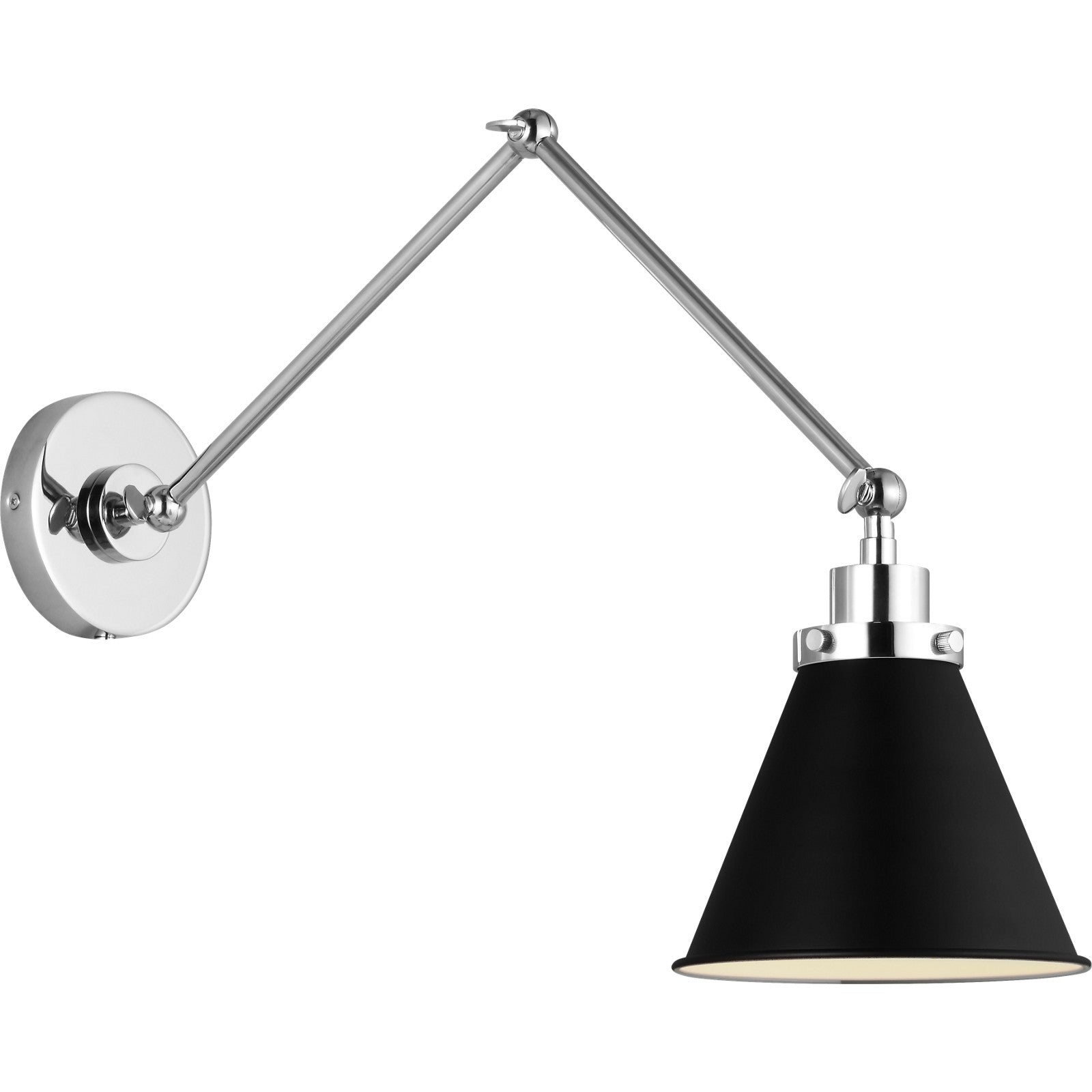 Wellfleet Double Arm Cone Task Sconce Midnight Black and Burnished Brass - Visual Comfort Wall Lights