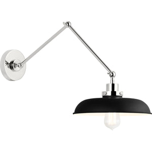 Wellfleet Double Arm Wide Task Sconce Midnight Black and Burnished Brass - Visual Comfort Wall Lights