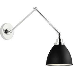 Wellfleet Double Arm Dome Task Sconce Midnight Black and Polished Nickel - Visual Comfort Wall Lights
