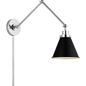 Wellfleet Double Arm Cone Task Sconce Midnight Black and Burnished Brass - Visual Comfort Wall Lights