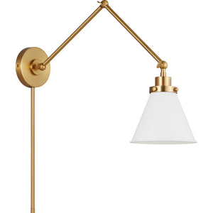 Wellfleet Double Arm Cone Task Sconce Midnight Black and Burnished Brass - Visual Comfort Wall Lights