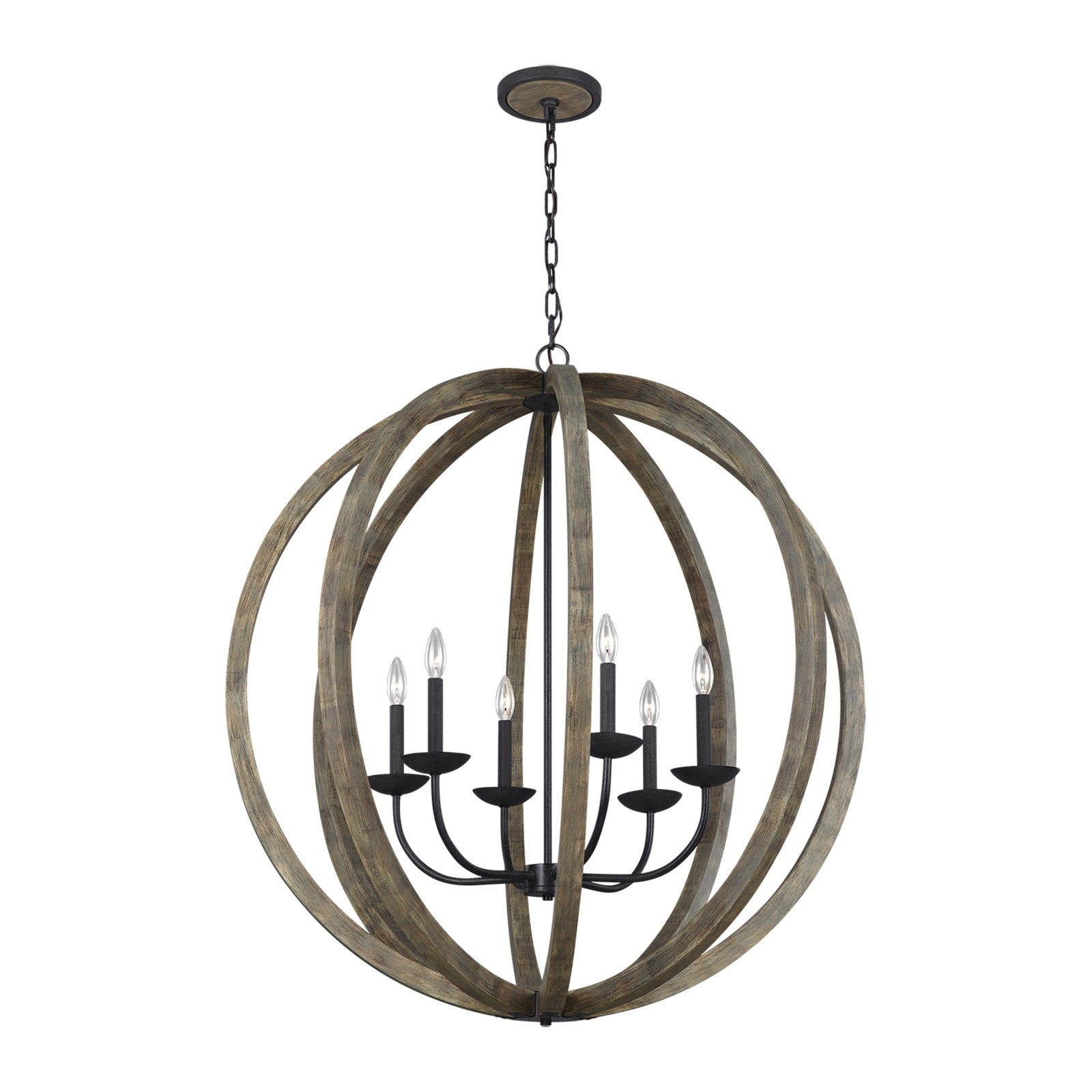 Allier Large Pendant Weathered Oak Wood / Antique Forged Iron - Visual Comfort Ceiling Lights