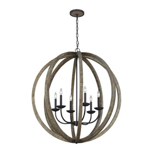 Allier Large Pendant Weathered Oak Wood / Antique Forged Iron - Visual Comfort Ceiling Lights