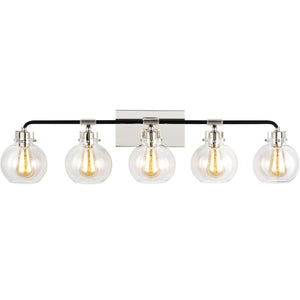 Clara 5 - Light Vanity in Polished Nickel/Textured Black - Visual Comfort Wall Lights