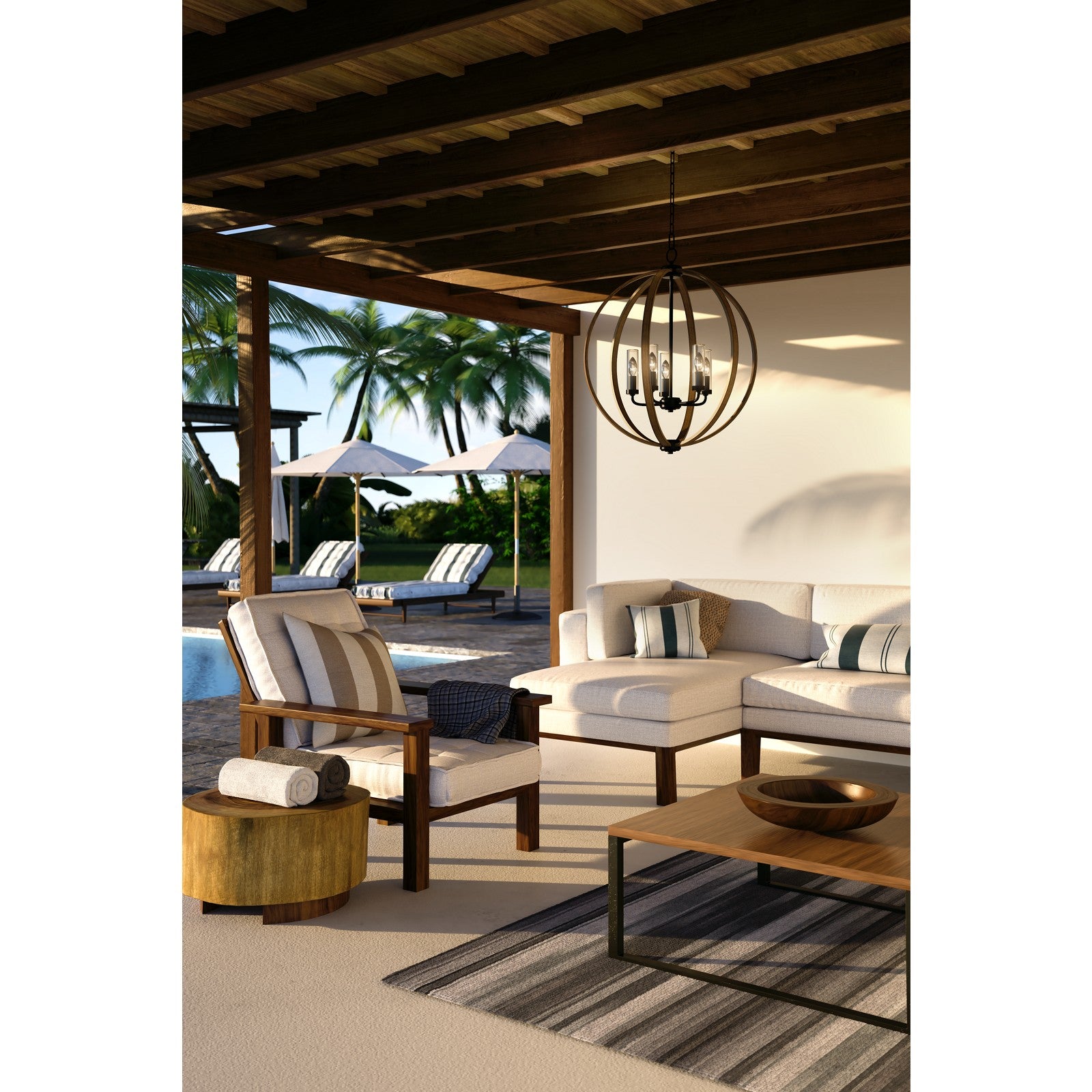Allier Outdoor Chandelier Weathered Oak Wood / Antique Forged Iron - Visual Comfort Outdoor Lighting