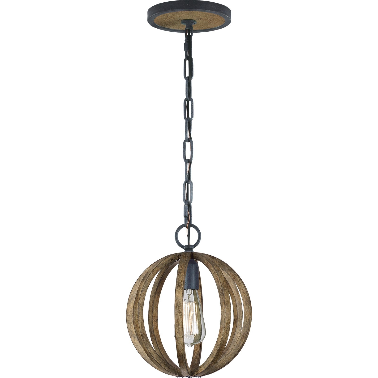 Allier Mini Pendant Weathered Oak Wood / Antique Forged Iron - Visual Comfort Ceiling Lights