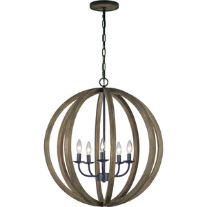 Allier Medium Pendant Weathered Oak Wood / Antique Forged Iron - Visual Comfort Ceiling Lights
