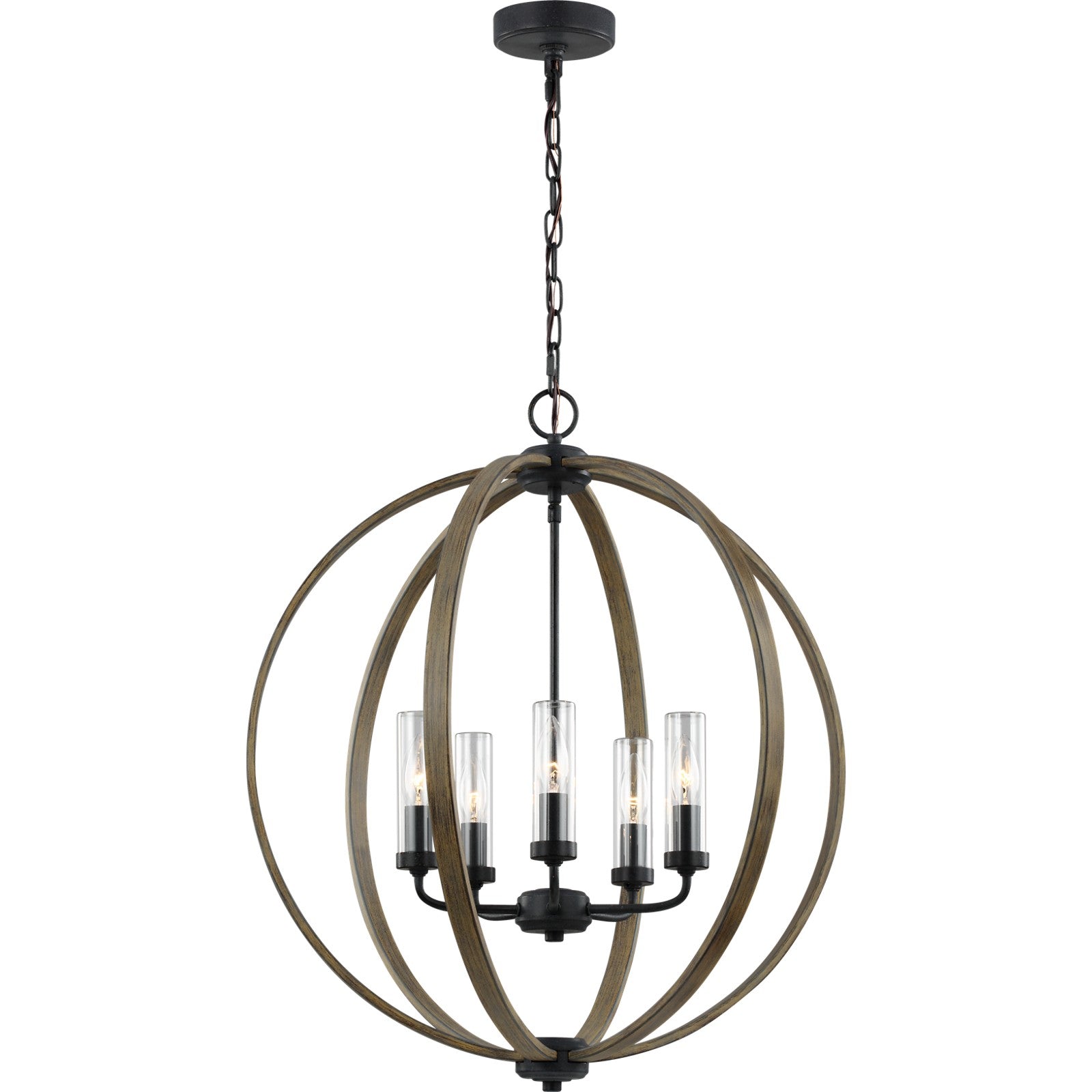 Allier Outdoor Chandelier Weathered Oak Wood / Antique Forged Iron - Visual Comfort Outdoor Lighting