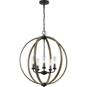 Allier Outdoor Chandelier Weathered Oak Wood / Antique Forged Iron - Visual Comfort Outdoor Lighting