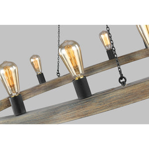 Avenir Large Chandelier Weathered Oak Wood / Antique Forged Iron - Visual Comfort Ceiling Lights
