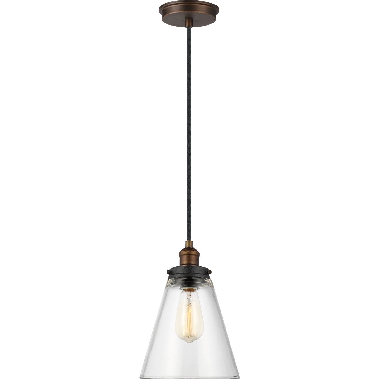 Baskin Cone Pendant in Painted Aged Brass / Dark Weathered Zinc - Visual Comfort Ceiling Lights