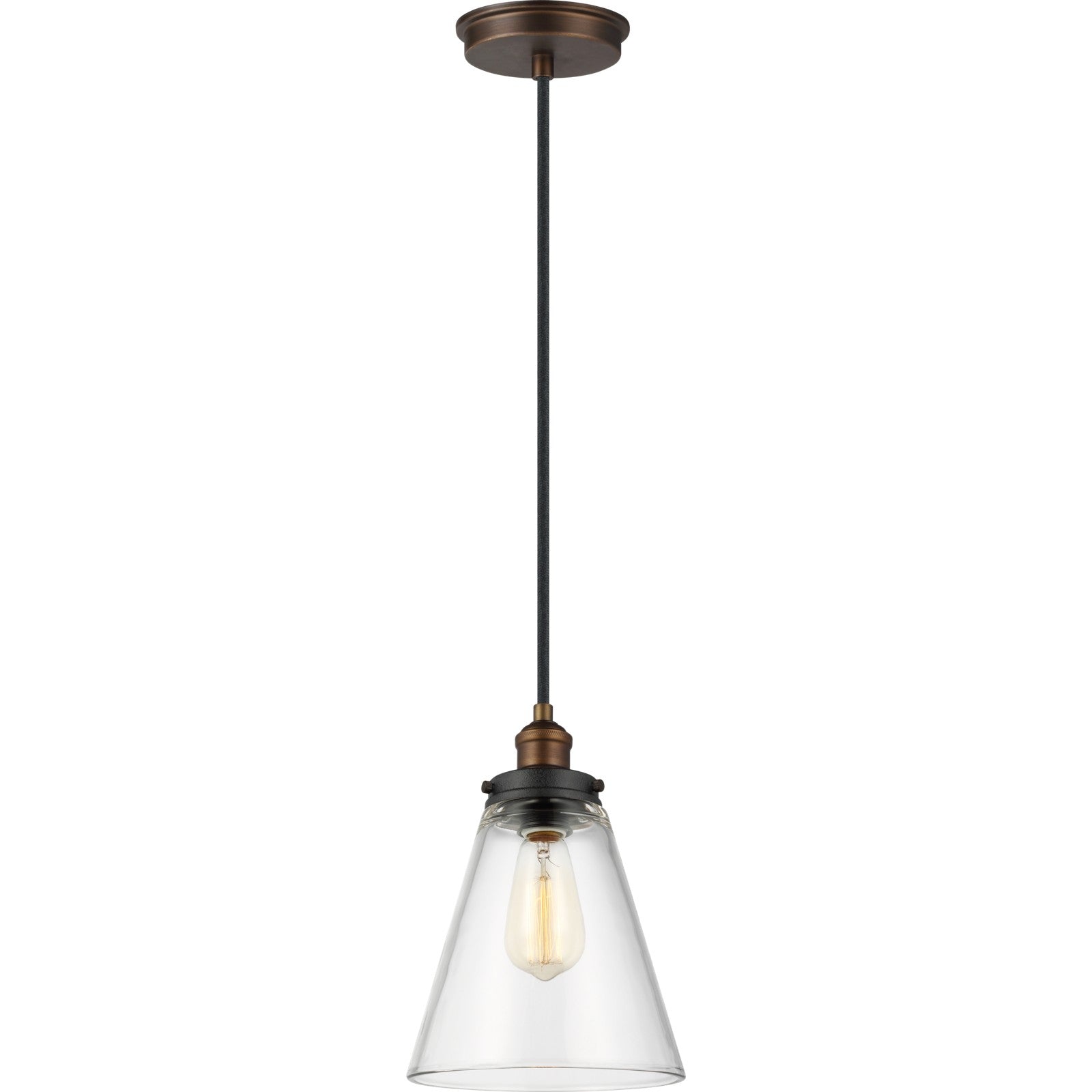 Baskin Cone Pendant in Painted Aged Brass / Dark Weathered Zinc - Visual Comfort Ceiling Lights