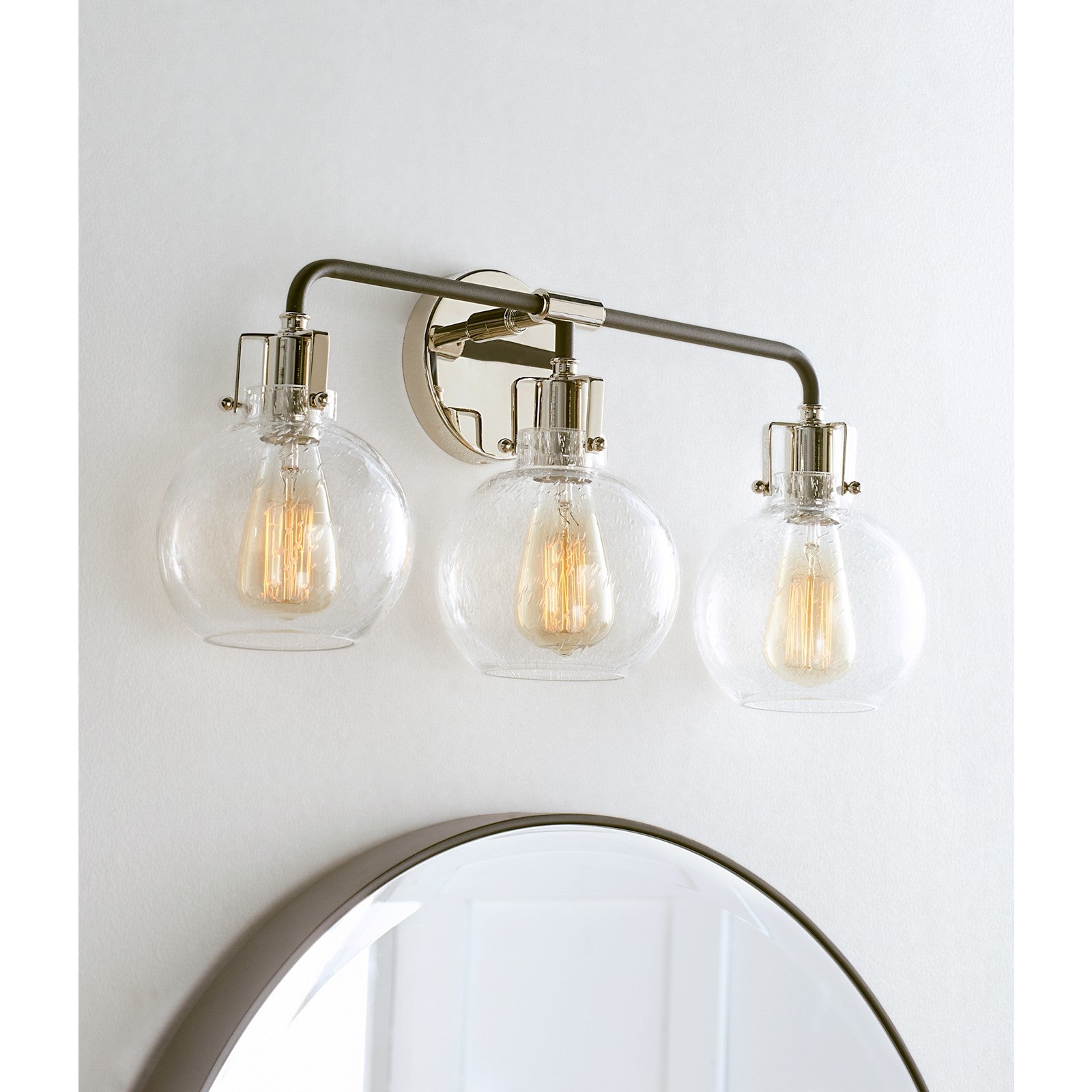 Clara 3 - Light Vanity in Polished Nickel/Textured Black - Visual Comfort Wall Lights
