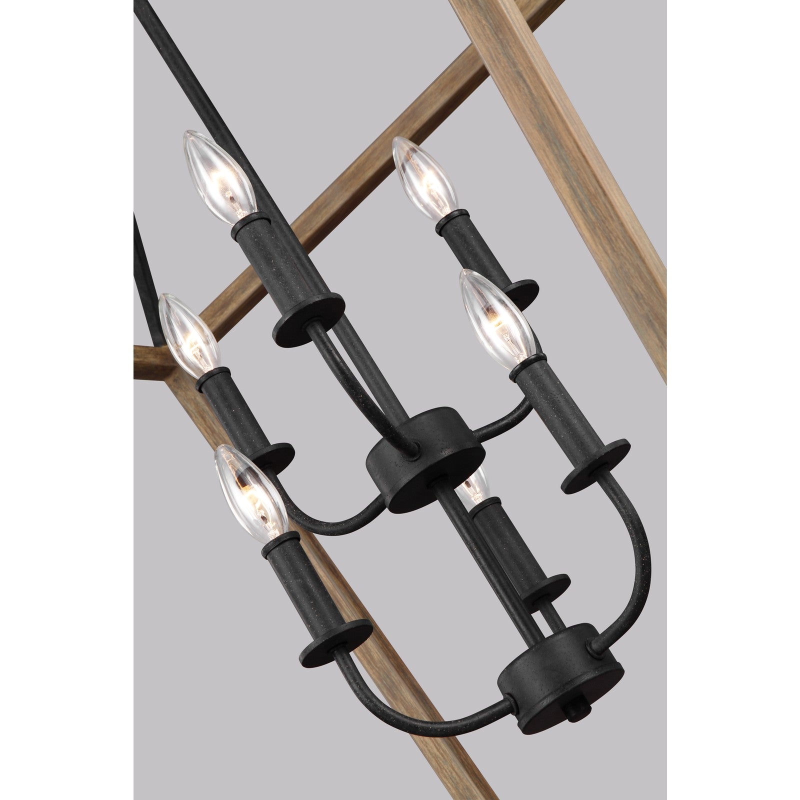 Gannet Large Chandelier Weathered Oak Wood / Antique Forged Iron - Visual Comfort Ceiling Lights