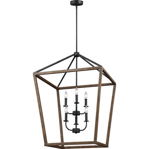 Gannet Large Chandelier Weathered Oak Wood / Antique Forged Iron - Visual Comfort Ceiling Lights