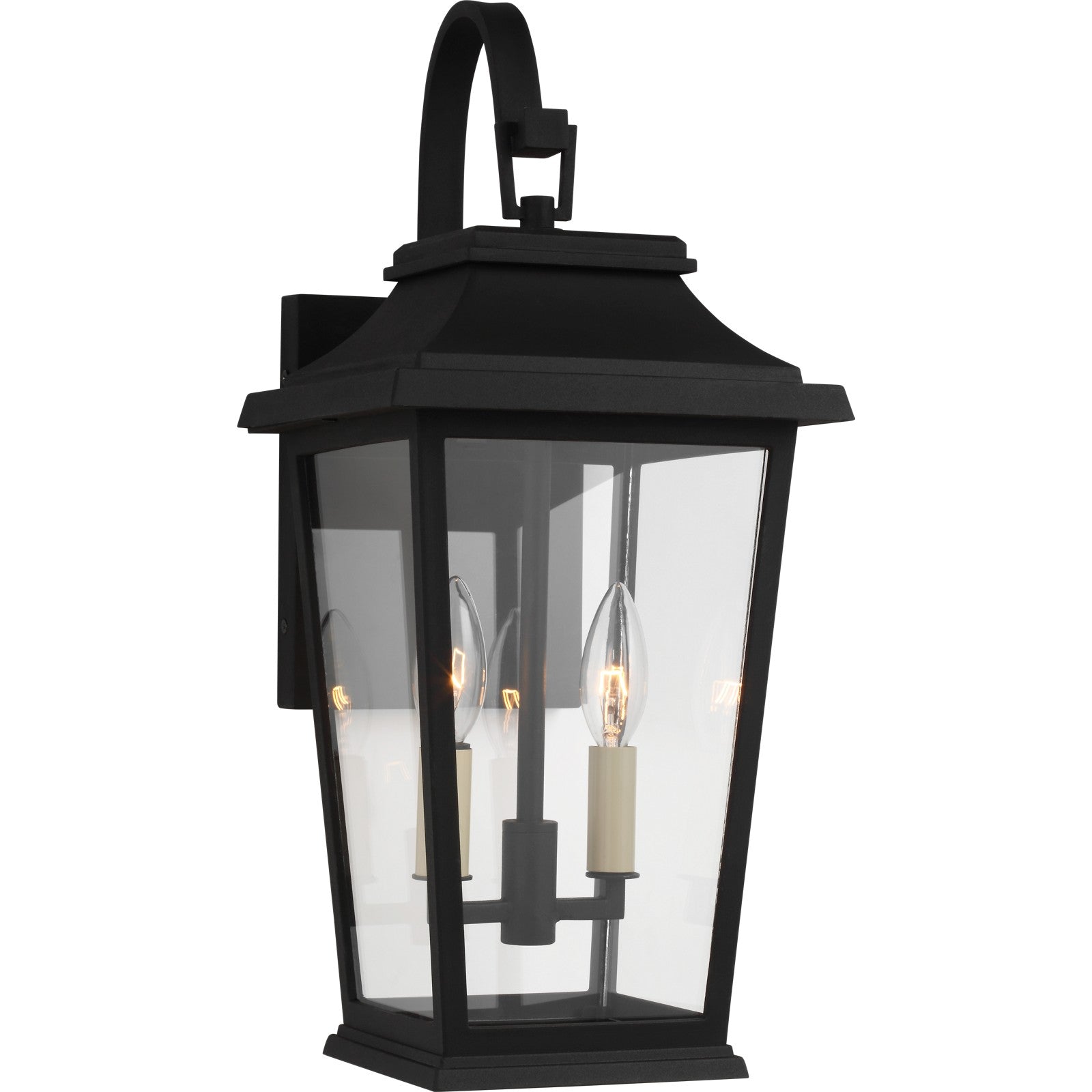 Warren Small Wall Lantern in Textured Black with Clear Glass Panels - Visual Comfort Outdoor Lighting