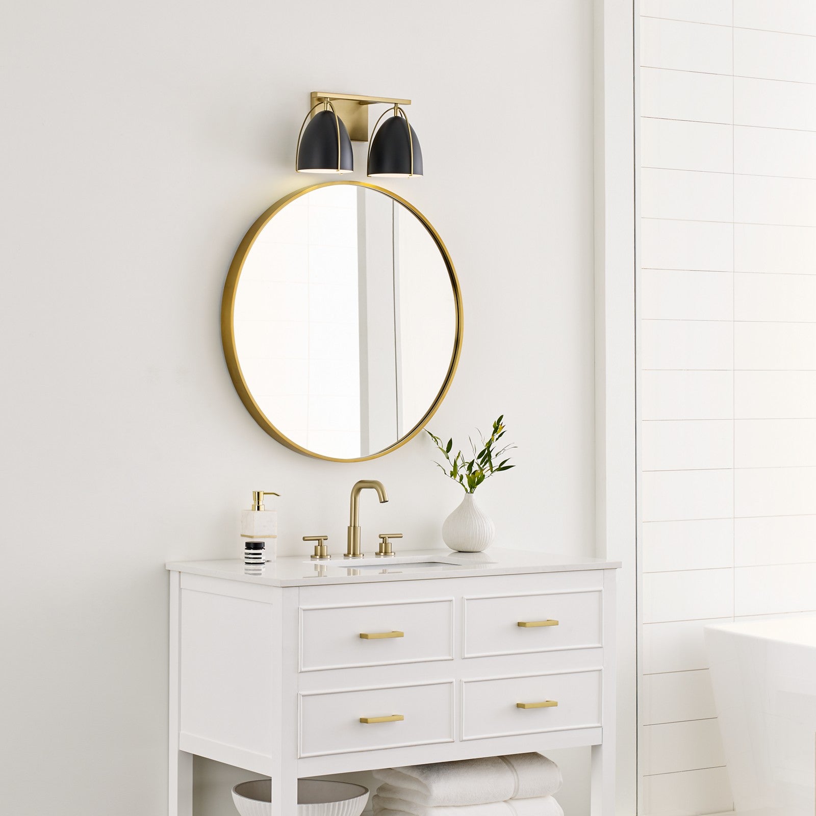 Norman 2-Light Bath Sconce in Chrome with Midnight Black Steel Shades - Visual Comfort Wall Lights