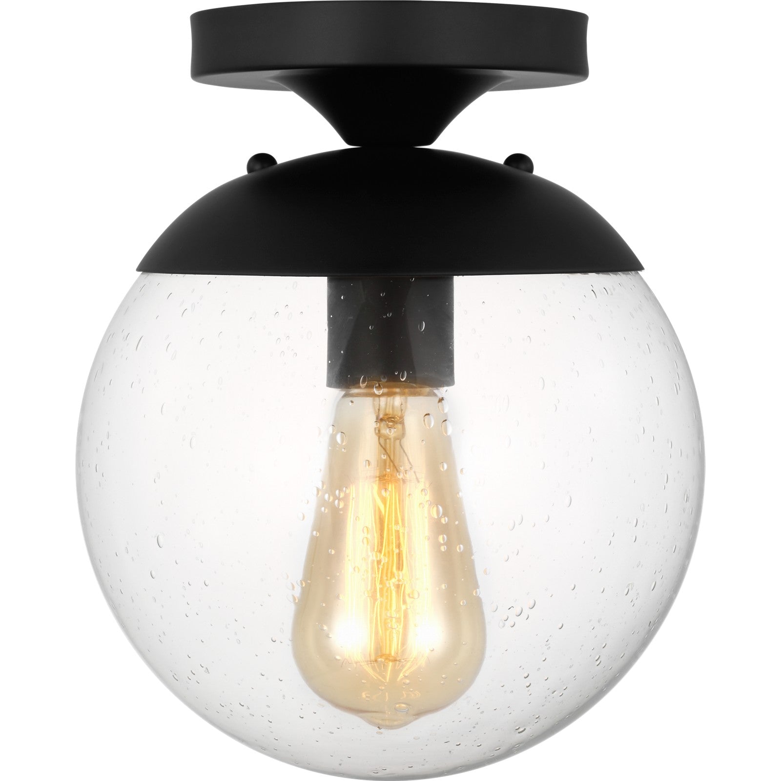 Leo Hanging Globe Flush Mount in Satin Aluminum with Smooth White Glass - Visual Comfort Ceiling Lights