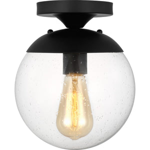 Leo Hanging Globe Flush Mount in Satin Aluminum with Smooth White Glass - Visual Comfort Ceiling Lights