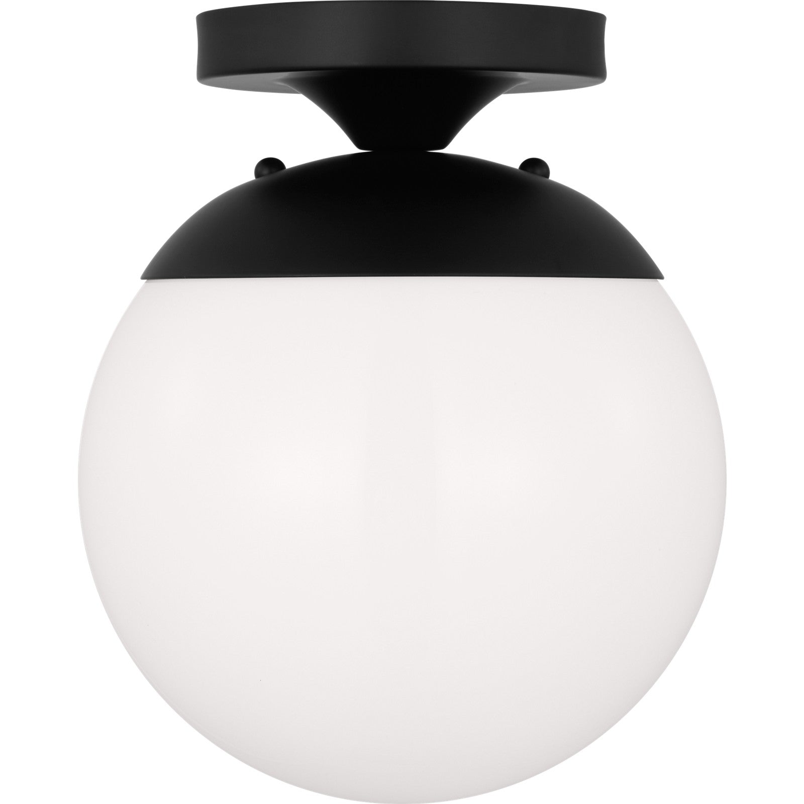 Leo Hanging Globe Flush Mount in Satin Aluminum with Smooth White Glass