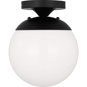 Leo Hanging Globe Flush Mount in Satin Aluminum with Smooth White Glass