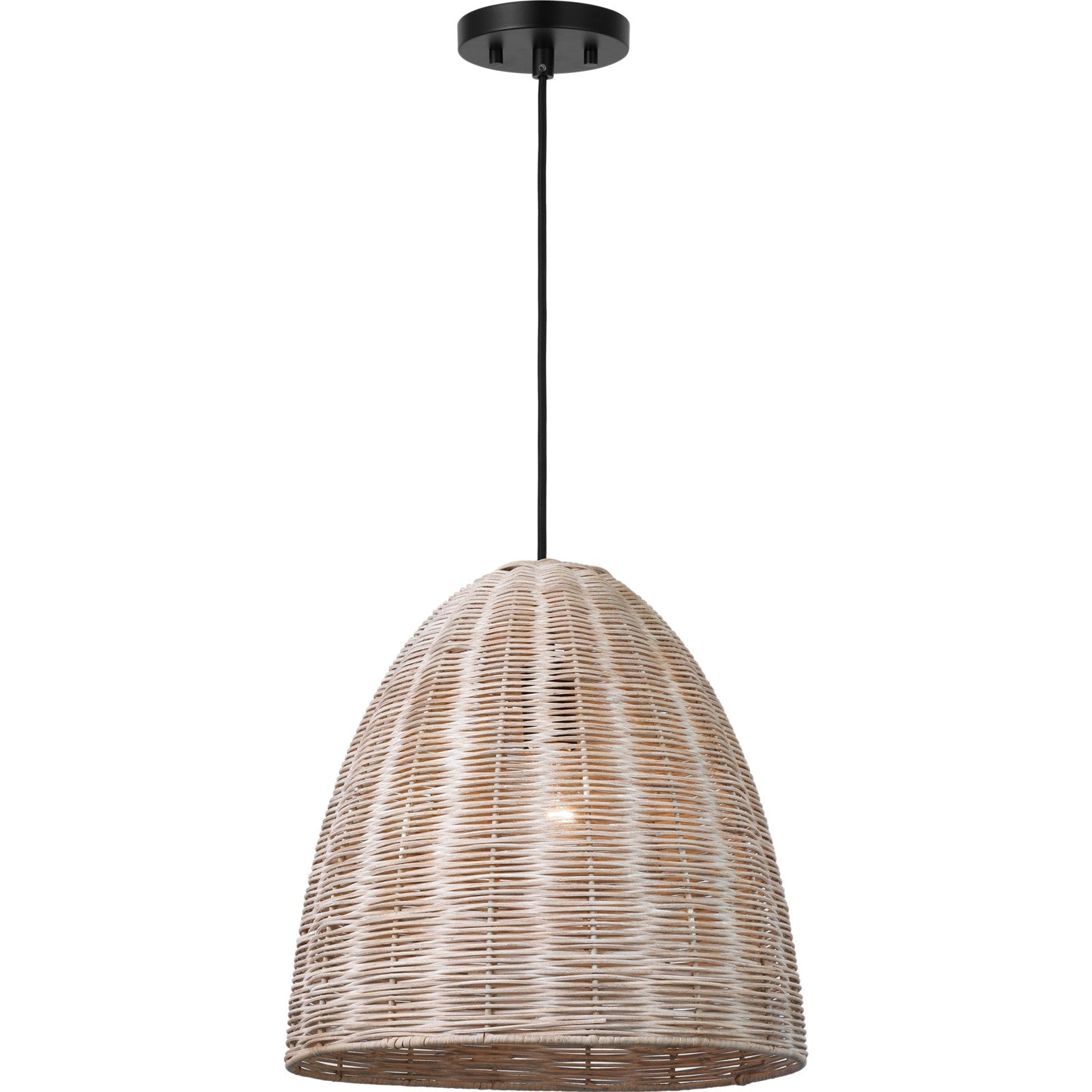 Norman Large Pendant in Matte White with Blonde Rattan - Visual Comfort Ceiling Lights