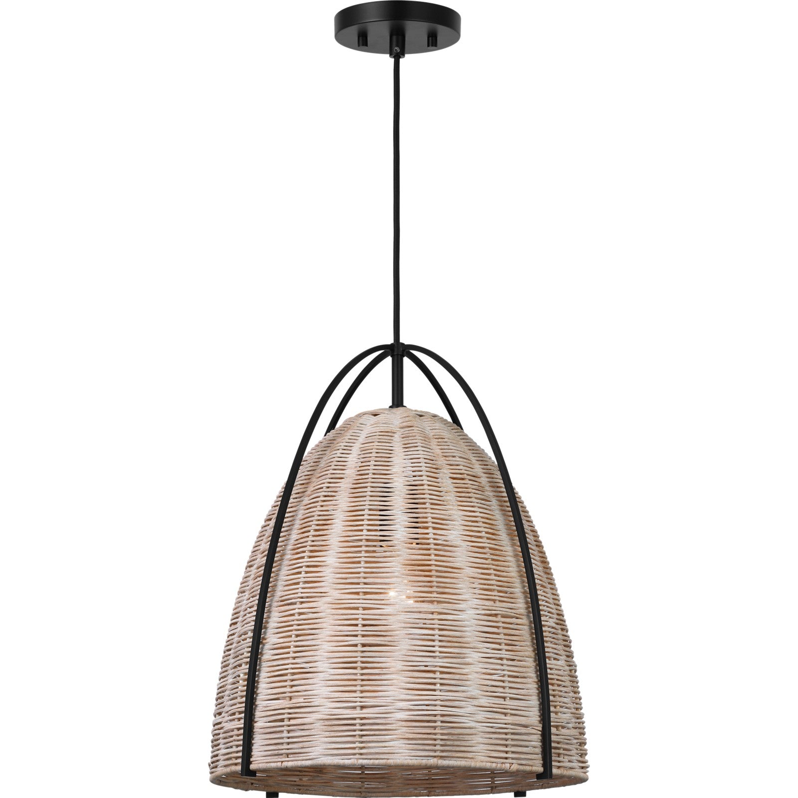 Norman Large Pendant in Matte White with Blonde Rattan - Visual Comfort Ceiling Lights