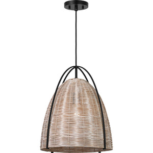 Norman Large Pendant in Matte White with Blonde Rattan - Visual Comfort Ceiling Lights