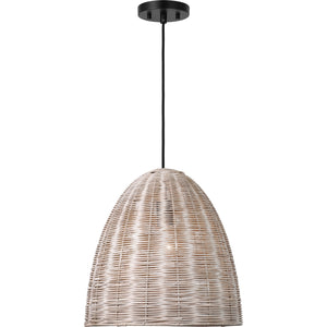 Norman Large Pendant in Matte White with Blonde Rattan - Visual Comfort Ceiling Lights
