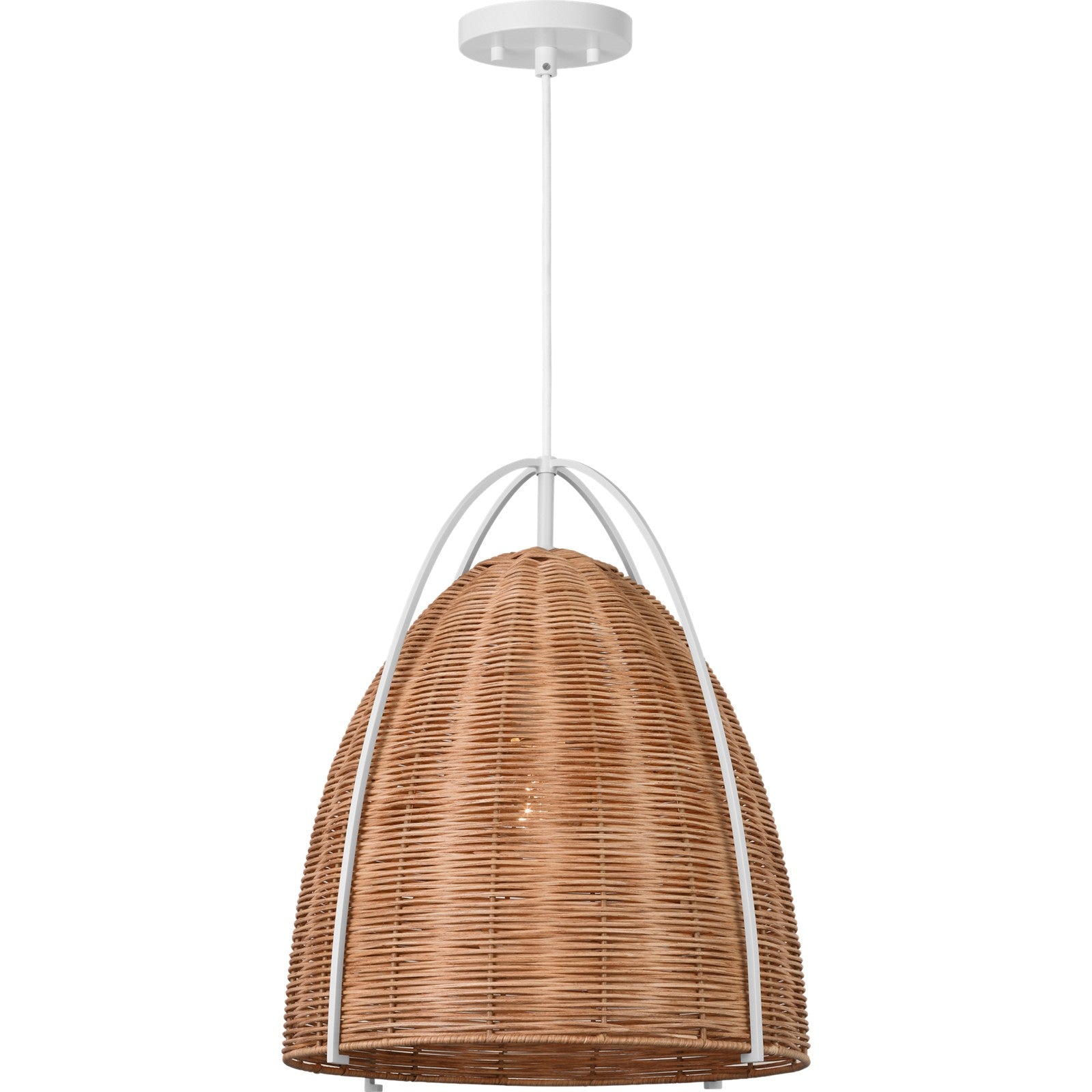 Norman Large Pendant in Matte White with Blonde Rattan - Visual Comfort Ceiling Lights