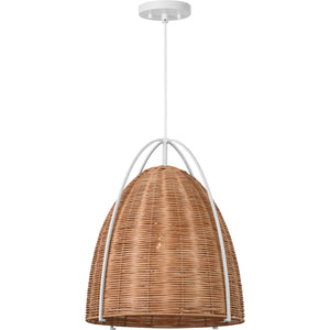 Norman Large Pendant in Matte White with Blonde Rattan - Visual Comfort Ceiling Lights