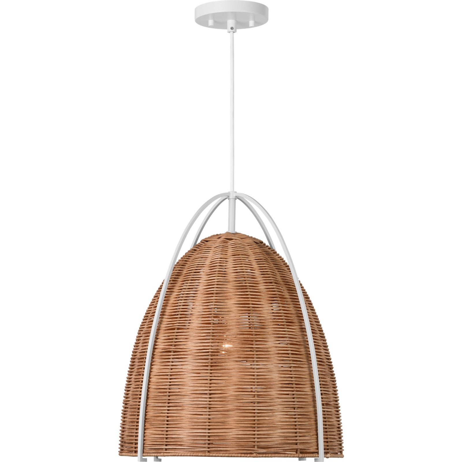 Norman Large Pendant in Matte White with Blonde Rattan - Visual Comfort Ceiling Lights