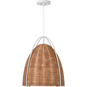 Norman Large Pendant in Matte White with Blonde Rattan - Visual Comfort Ceiling Lights