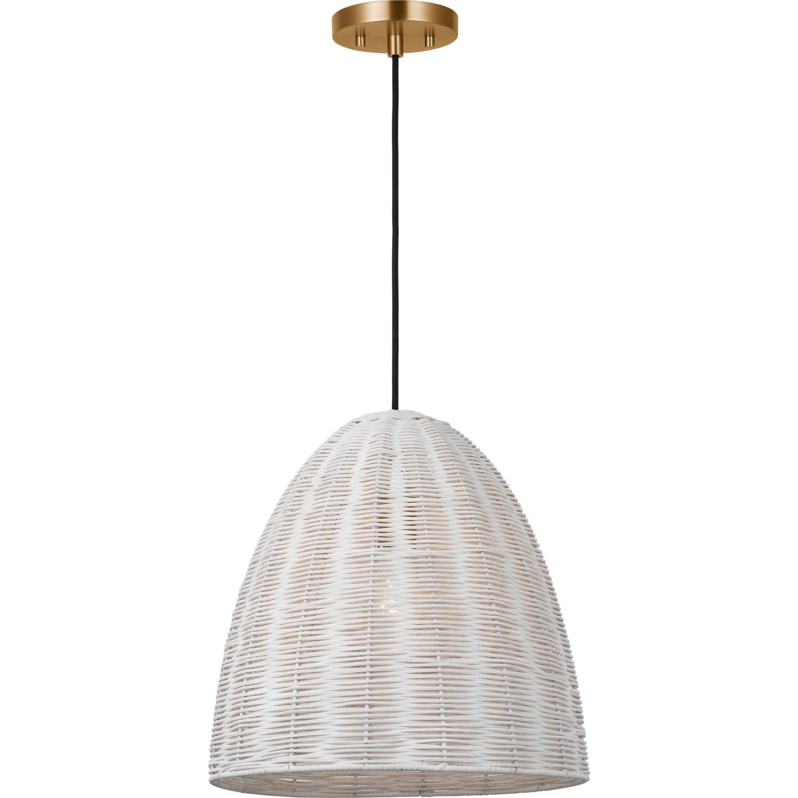 Norman Large Pendant in Matte White with Blonde Rattan - Visual Comfort Ceiling Lights