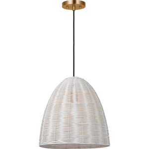 Norman Large Pendant in Matte White with Blonde Rattan - Visual Comfort Ceiling Lights