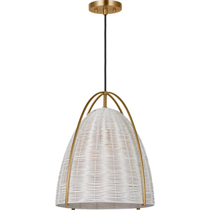 Norman Large Pendant in Matte White with Blonde Rattan - Visual Comfort Ceiling Lights