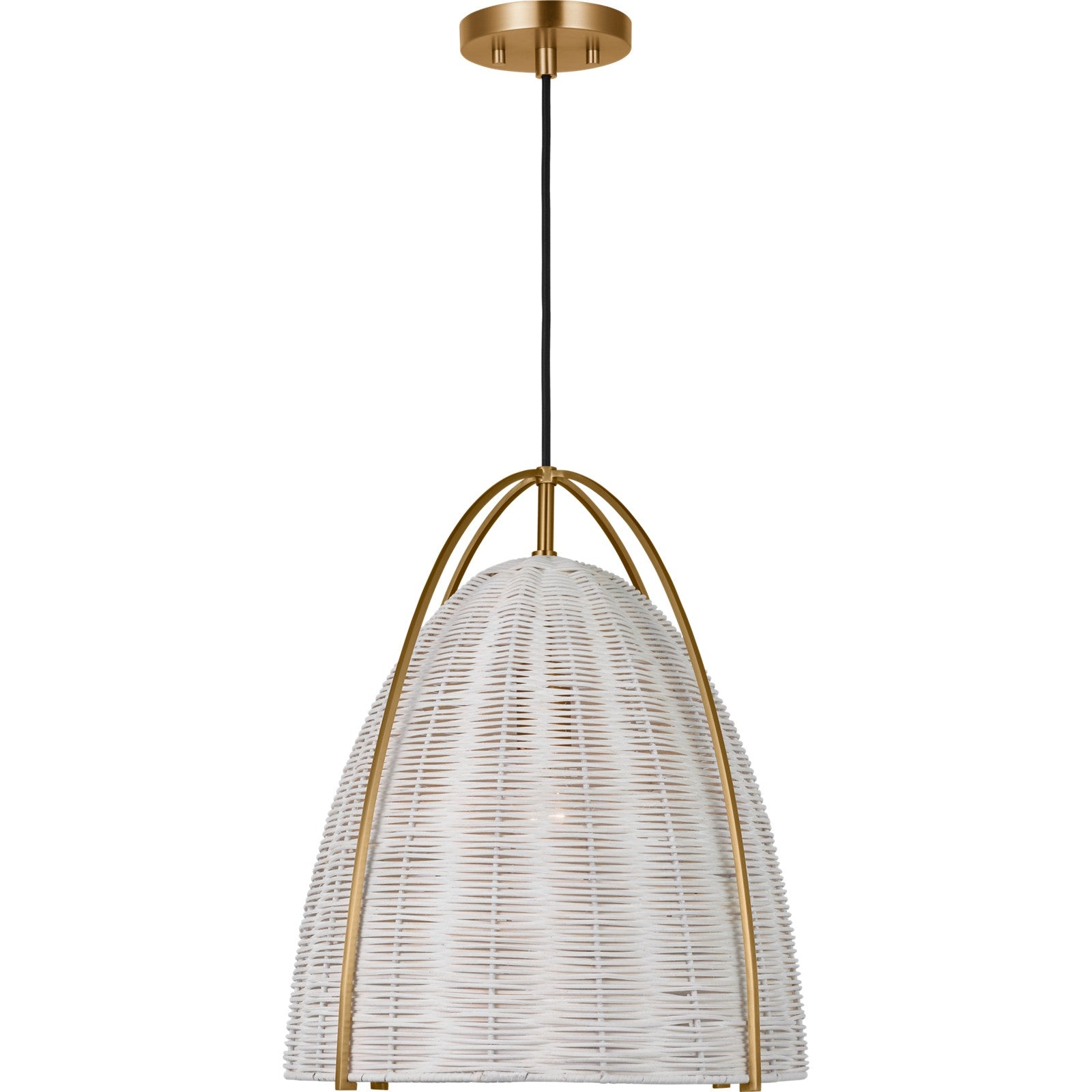 Norman Large Pendant in Matte White with Blonde Rattan - Visual Comfort Ceiling Lights