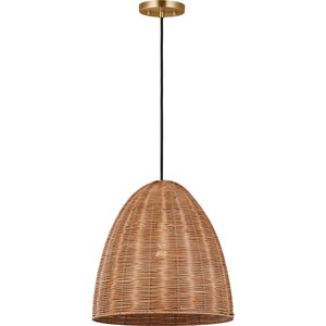 Norman Medium Pendant in Satin Brass and Blonde Rattan - Visual Comfort Ceiling Lights