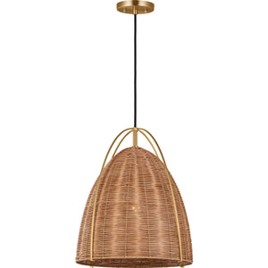 Norman Medium Pendant in Satin Brass and Blonde Rattan - Visual Comfort Ceiling Lights