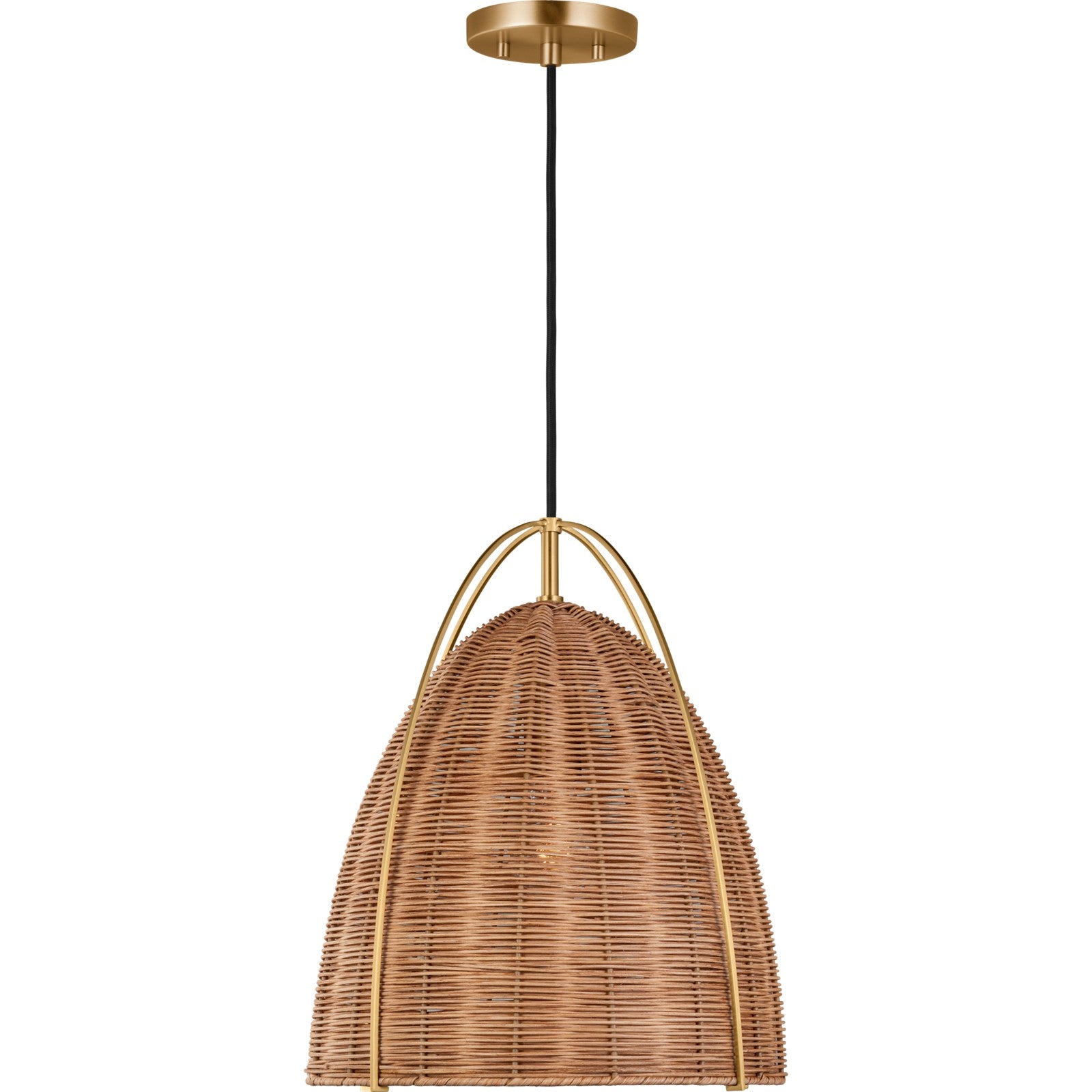 Norman Medium Pendant in Satin Brass and Blonde Rattan - Visual Comfort Ceiling Lights