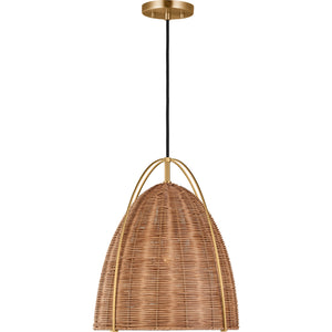 Norman Medium Pendant in Satin Brass and Blonde Rattan - Visual Comfort Ceiling Lights